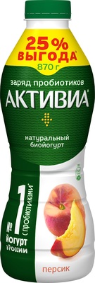 Активиа Биойогурт 870гр 1/6шт Персик 1,5%