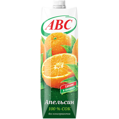 Сок апельсин 100% натуральный т/пак 1л (12шт) АВС РБ