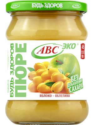 Пюре Яблоко-облепиха ст/б 450гр 1/6шт Будь Здоров АВС РБ