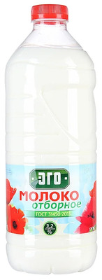 Молоко Бутылка Отборное 3,2% пастеризованное 1700гр (4шт) ЭГО