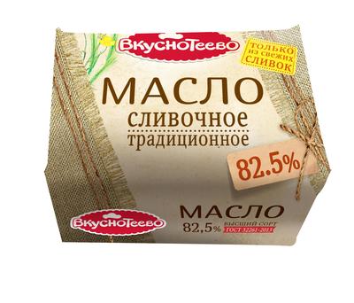 Масло 82,5% Вкуснотеево 200гр Традиционное сливочное 1/12шт