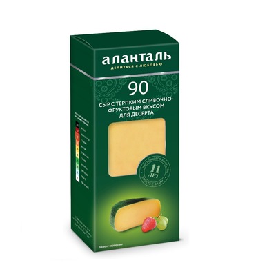 Аланталь 90 сыр твердый 45% брусок 190гр 1/12шт Порховский МЗ РФ