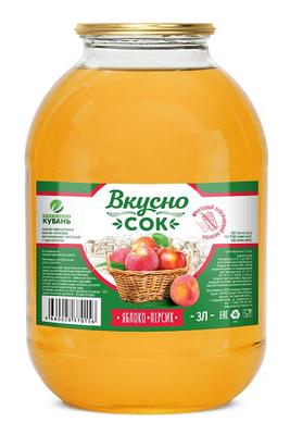 Напиток Яблоко-персик сокосодержащий ст/б 3л 1/4шт Вкусно Сок РФ