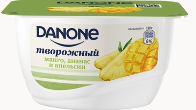 Данон творожный продукт 130гр 1/8шт Манго/Ананас/Апельсин 3,6%