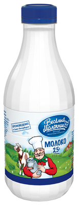 Молоко Бутылка 2,5% пастеризованное 930гр (6шт) Весёлый Молочник