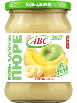 Пюре Яблоко-банан ст/б 450гр 1/6шт Будь Здоров АВС РБ