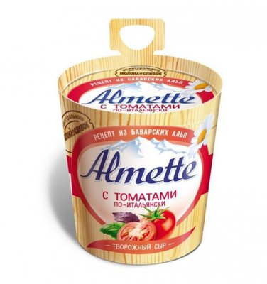Сыр творожный Альметте 150гр 60% с томатами 1/8шт РФ